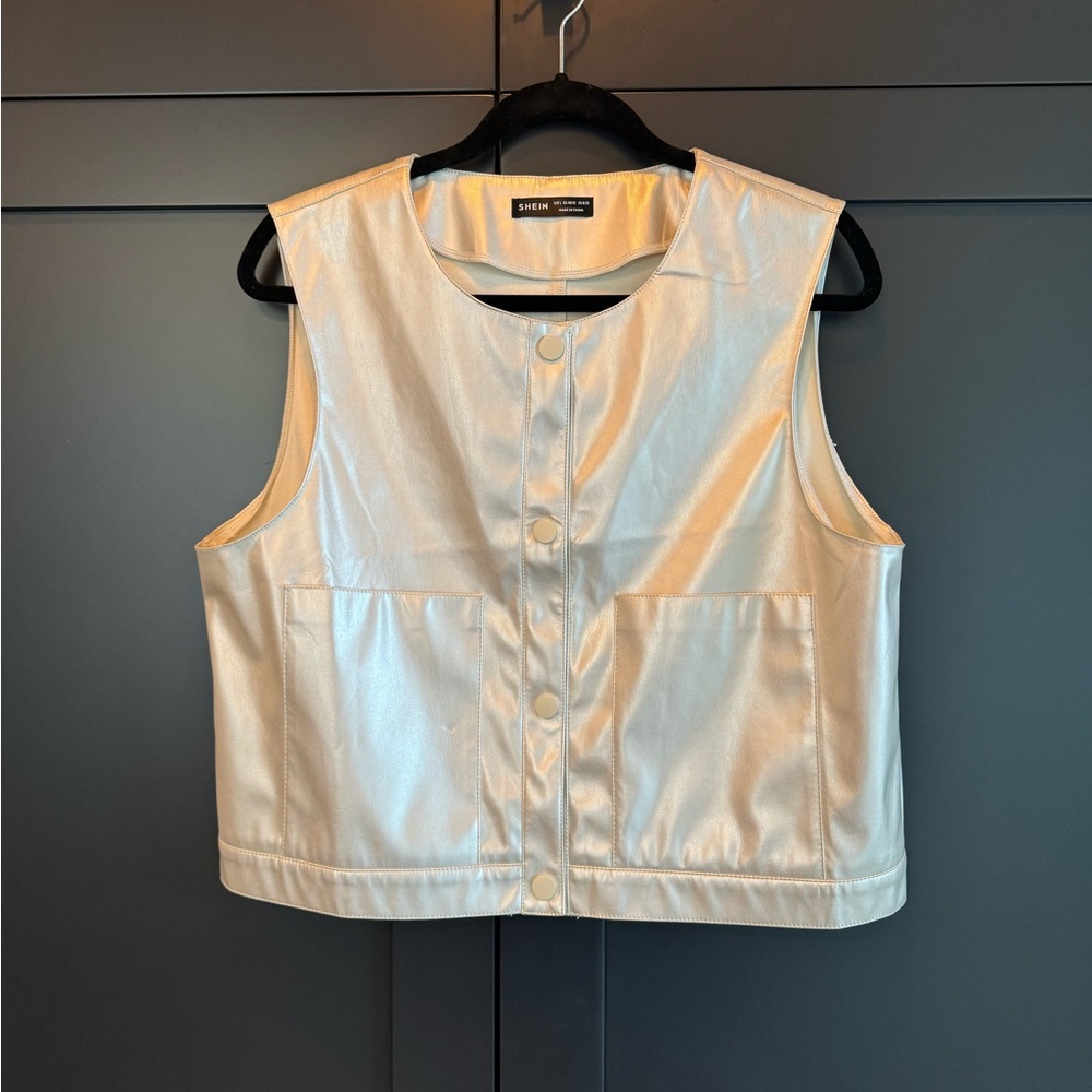 Faux silver leather vest